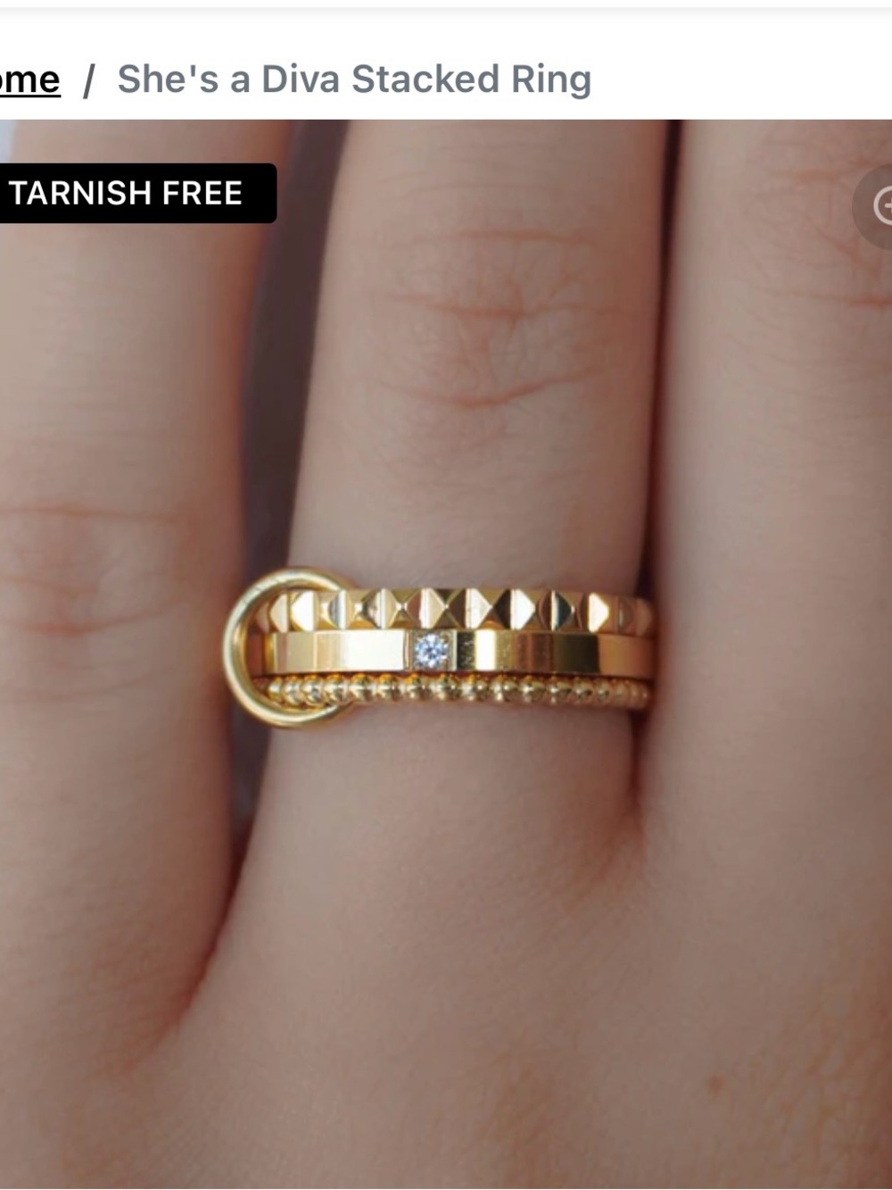 Gold Stacked Textured Ring with Clear Accent